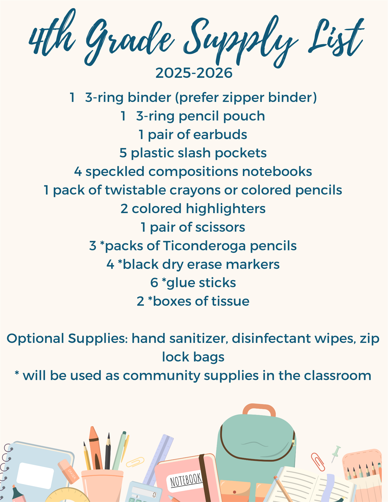 4th Grade Supply List